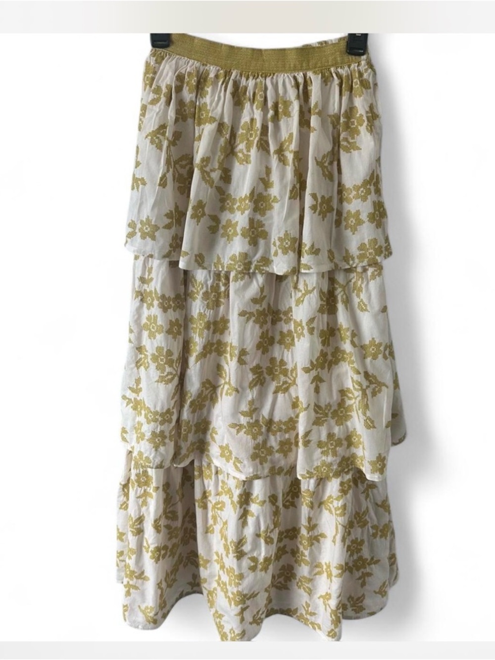 Tiered Maxi Skirt in Gold Floral on White - Brand Unspecified‎